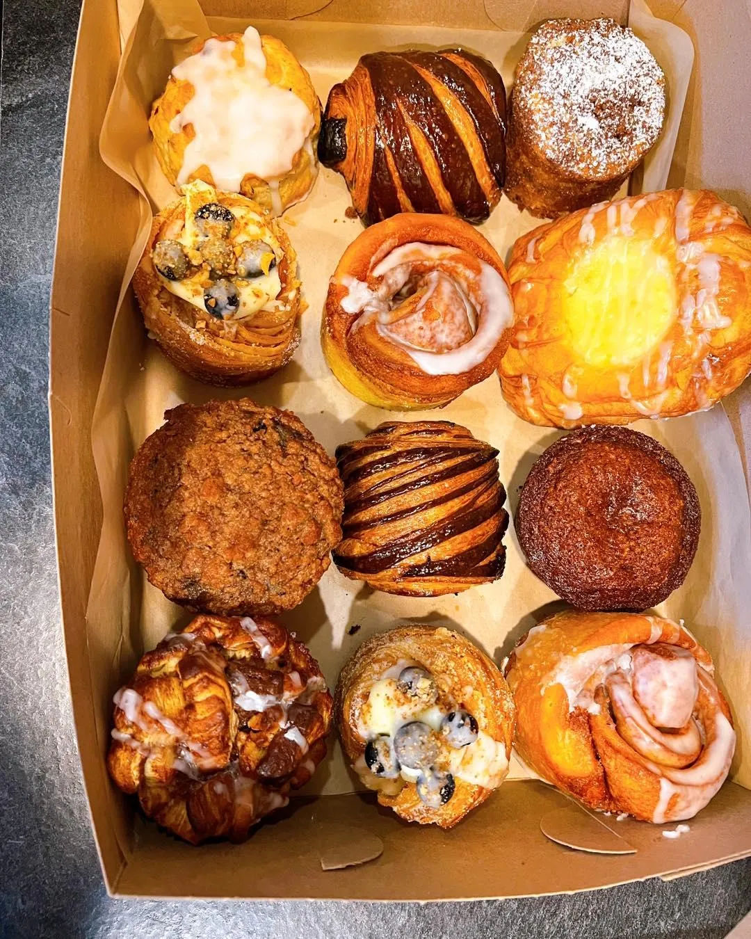 A box of assorted pastries baked at Niko’s Bakery & Cafe