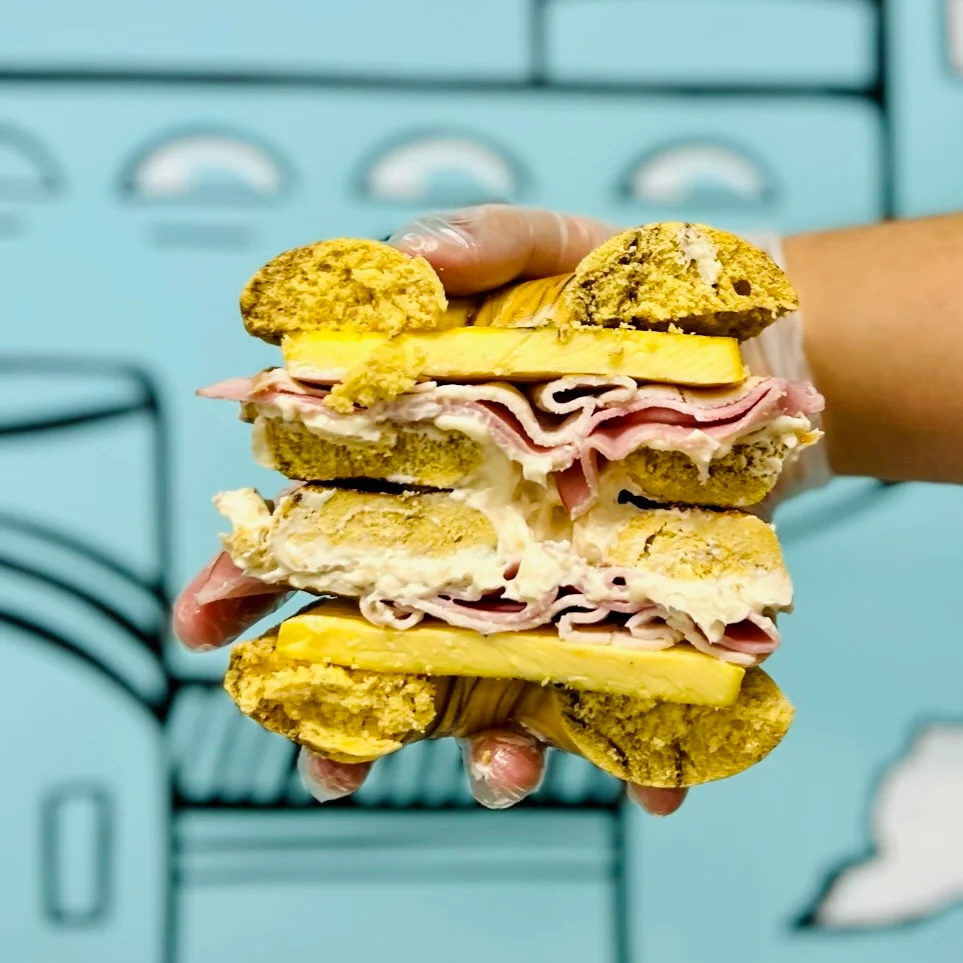 Monte Christo ham and egg bagel sandwich from Libertalia Coffee and Bagels