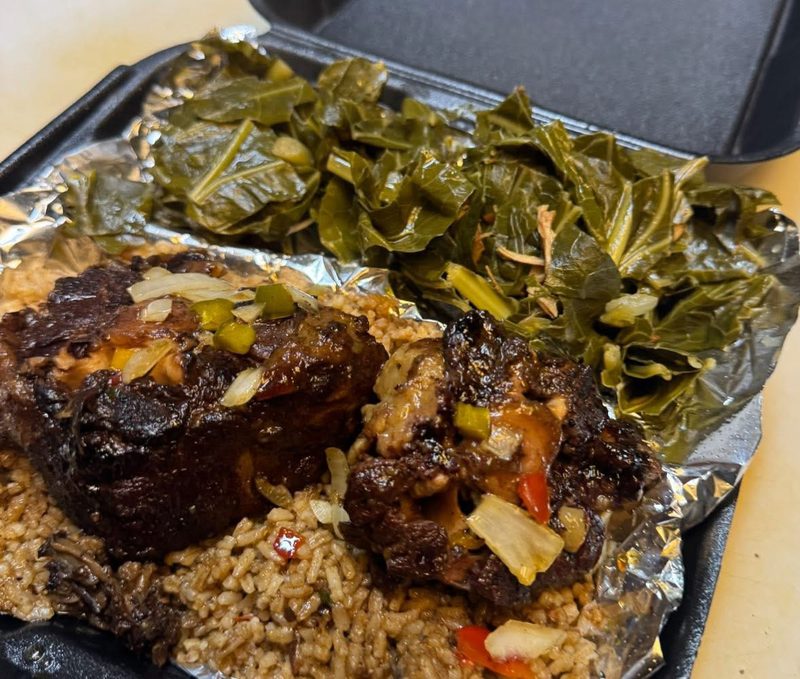 Oxtails with rice and collard greens at Shiloh’s Lounge